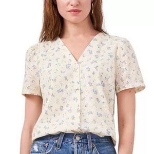 NWT 1.STATE Floral Eyelet Short Sleeve Top Women’s Size XS
